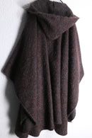 warm tone melange long hooded wool poncho