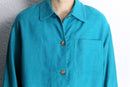 turquoise blue ramie cotton shirt jacket