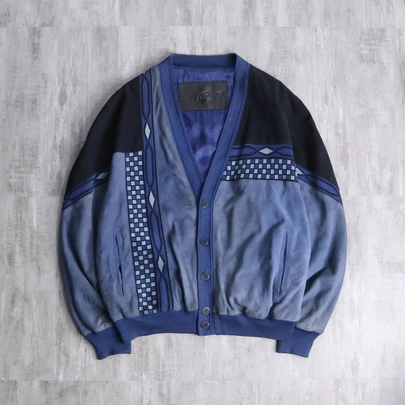 ビンテージスウェードカーディガン　ニット切り替え本革レザー knit switch design suede leather cardigan