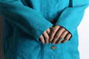 turquoise blue ramie cotton shirt jacket