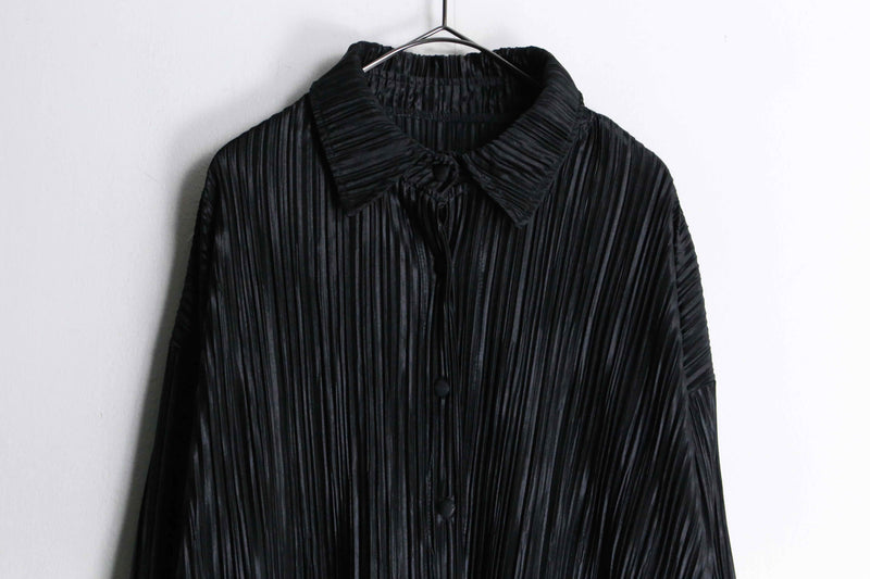 black color satin pleats shirt