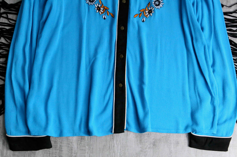 light blue fringe design rayon western shirt