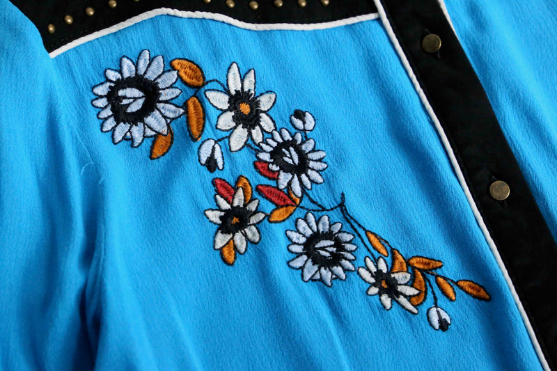 light blue fringe design rayon western shirt