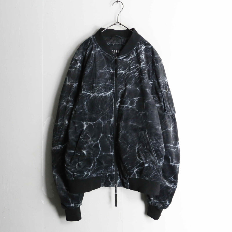 monotone marble pattern velour blouson