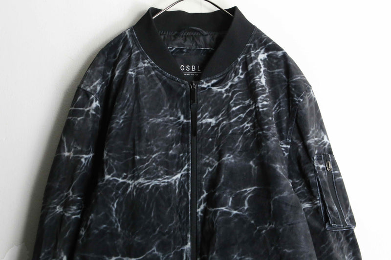 monotone marble pattern velour blouson