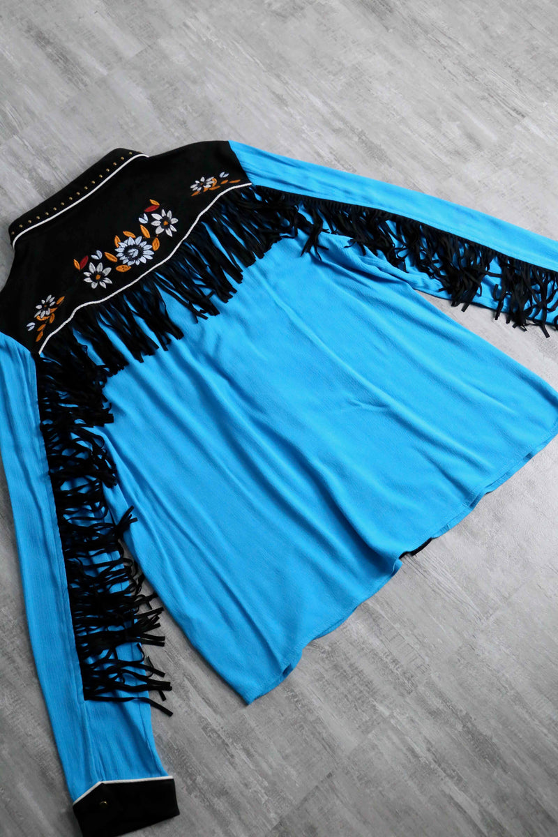light blue fringe design rayon western shirt