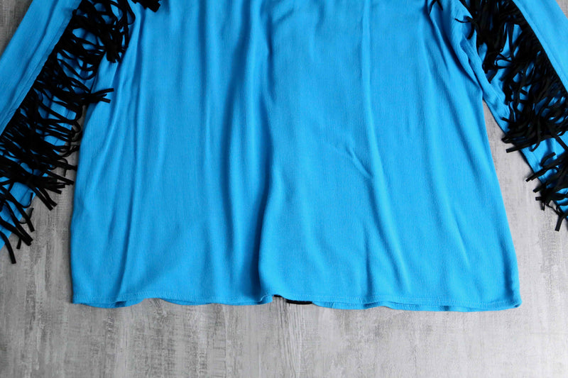 light blue fringe design rayon western shirt