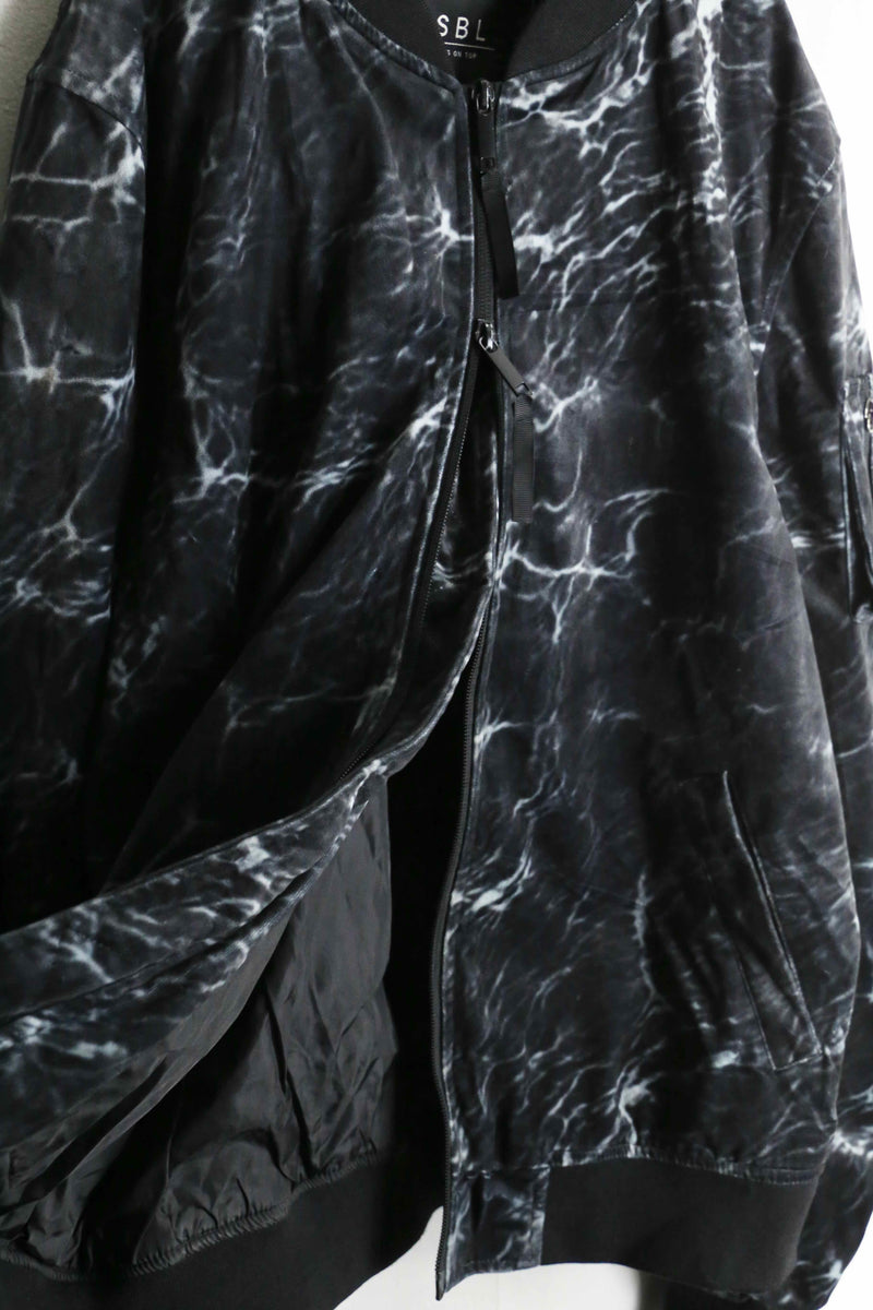 monotone marble pattern velour blouson