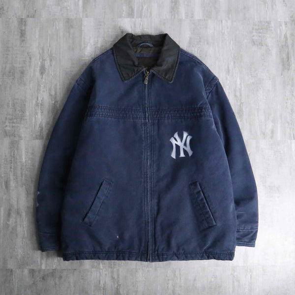 "NY" painted design navy duck jacket