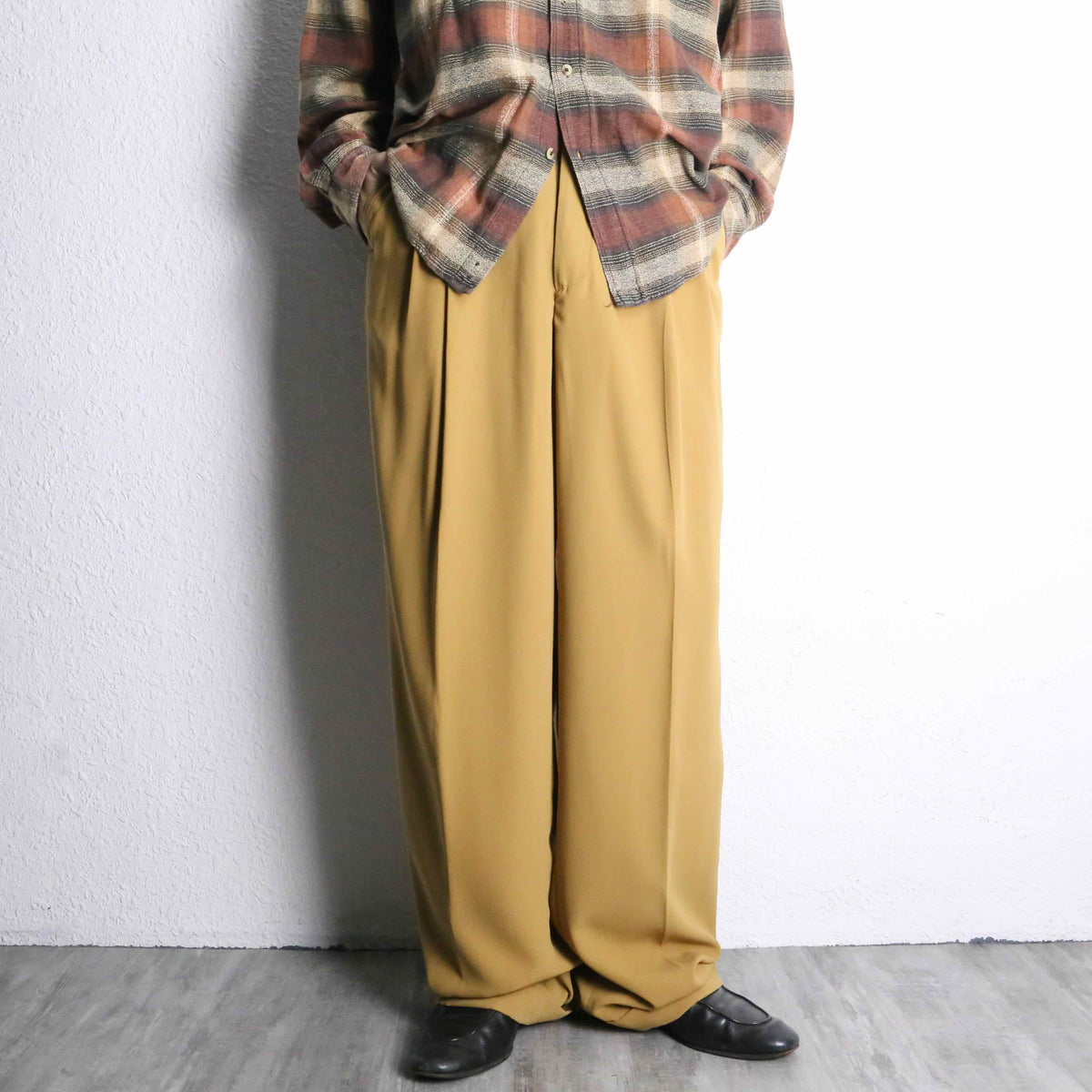 STACY ADAMS 2タック ワイドスラックス USA古着 マスタード STACY ADAMS” mustard wide slacks
