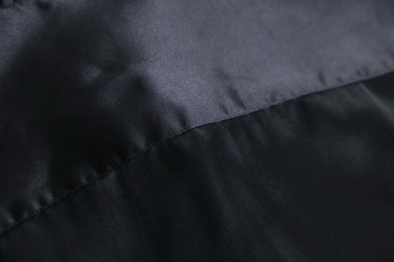 shiny black front fly poly shirt