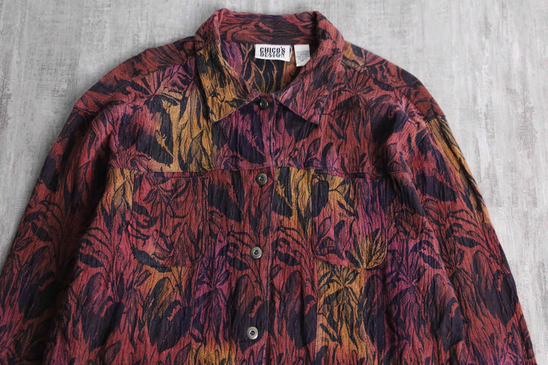 “CHICO'S” warm color botanical jacquard jacket