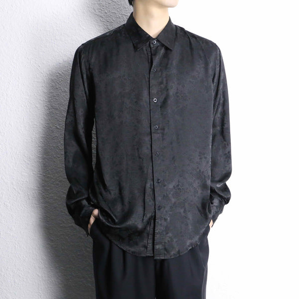 black flower pattern jacquard rayon shirt