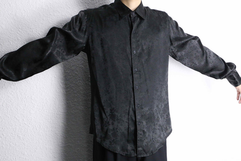 black flower pattern jacquard rayon shirt