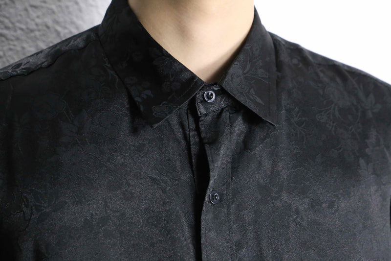 black flower pattern jacquard rayon shirt