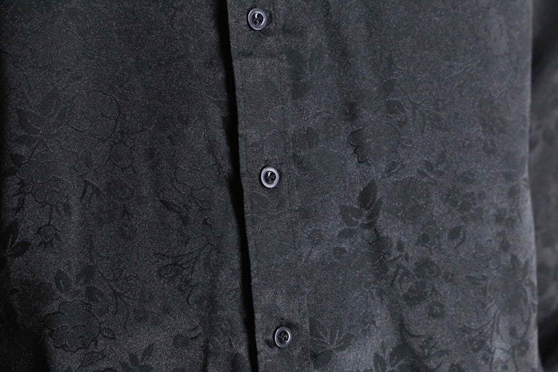 black flower pattern jacquard rayon shirt