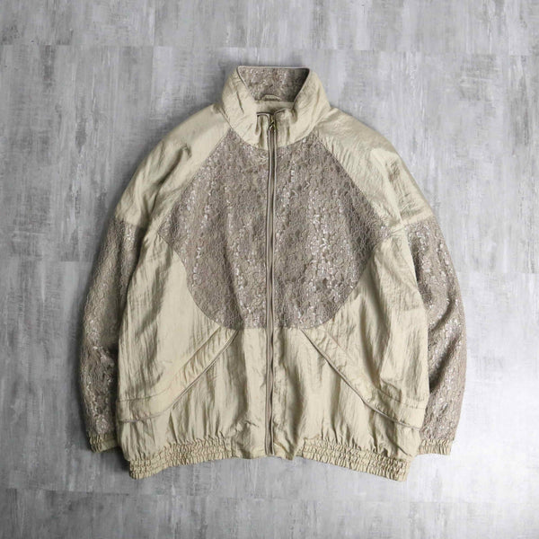 olive beige color lace switching blouson
