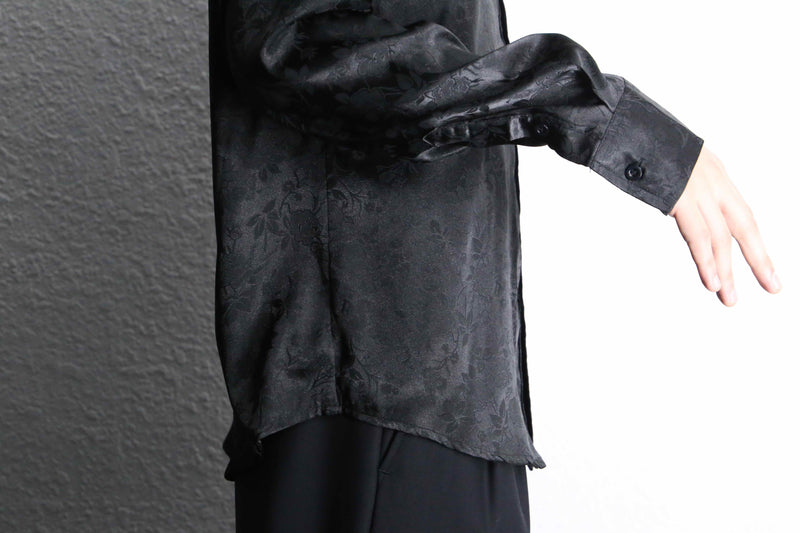 black flower pattern jacquard rayon shirt