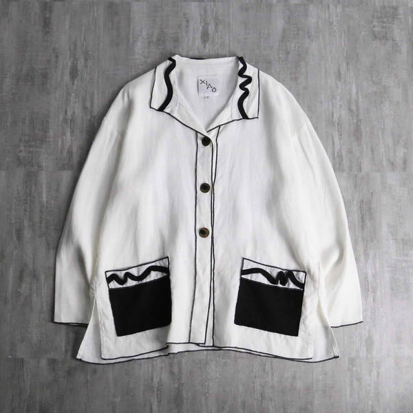 ethnic design monotone linen shirt jacket
