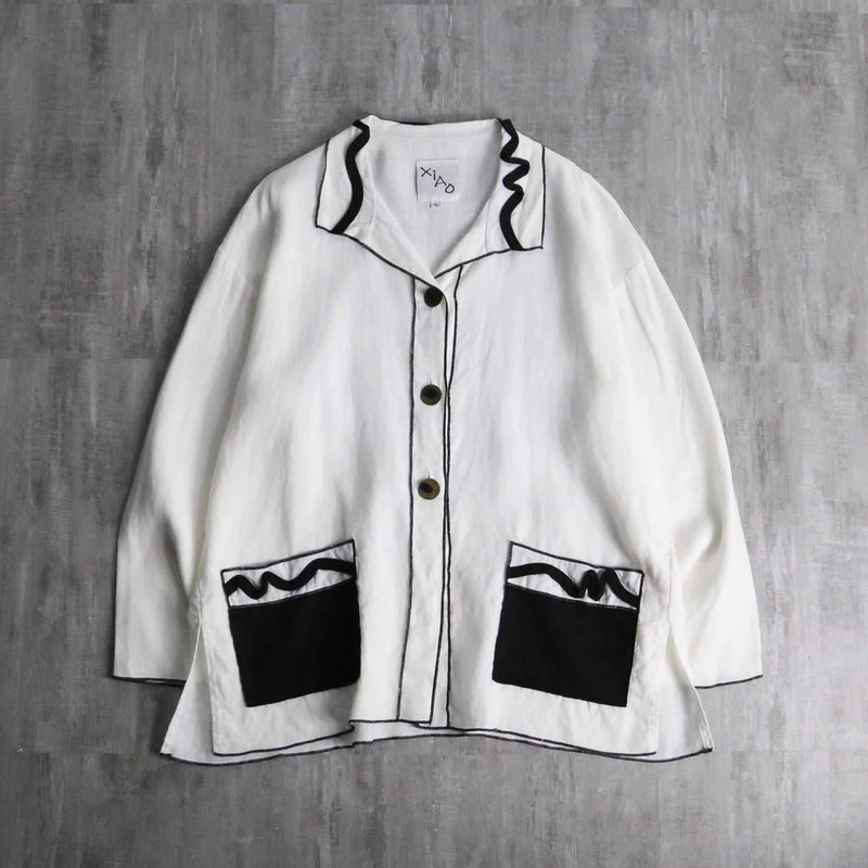 ethnic design monotone linen shirt jacket