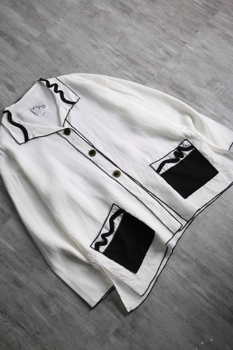 ethnic design monotone linen shirt jacket