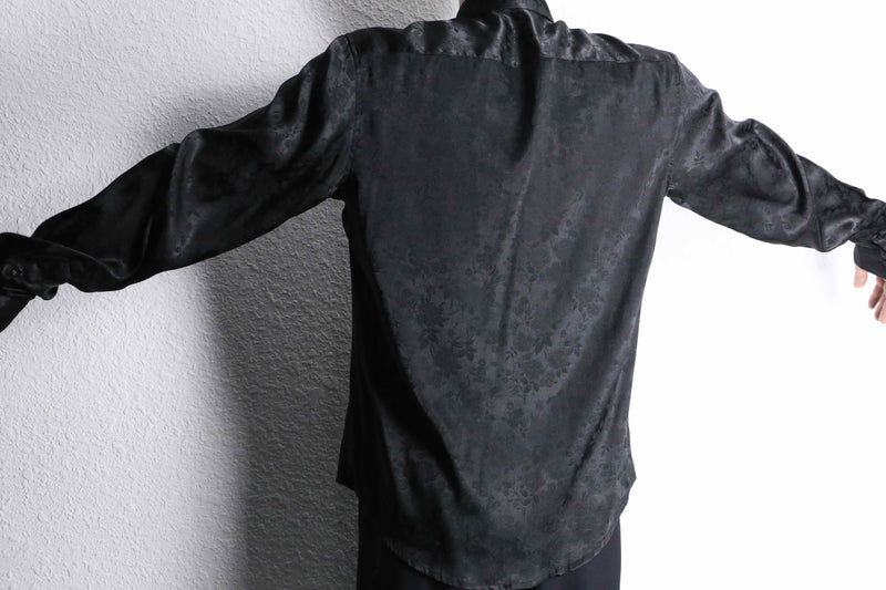 black flower pattern jacquard rayon shirt
