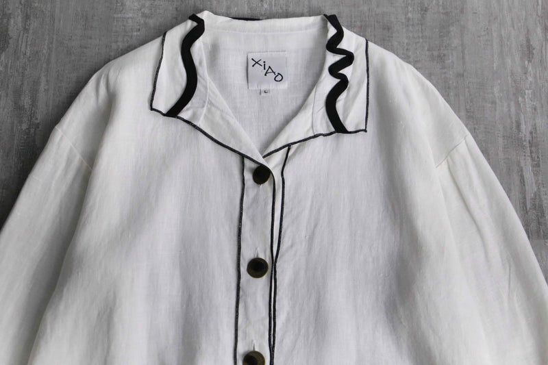 ethnic design monotone linen shirt jacket