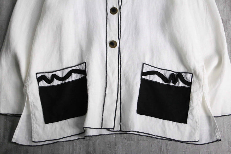 ethnic design monotone linen shirt jacket