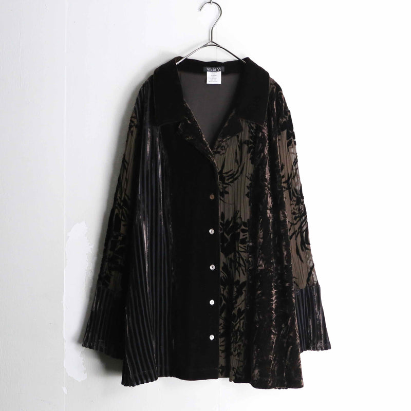 wrinkles design black sheer open collar shirt