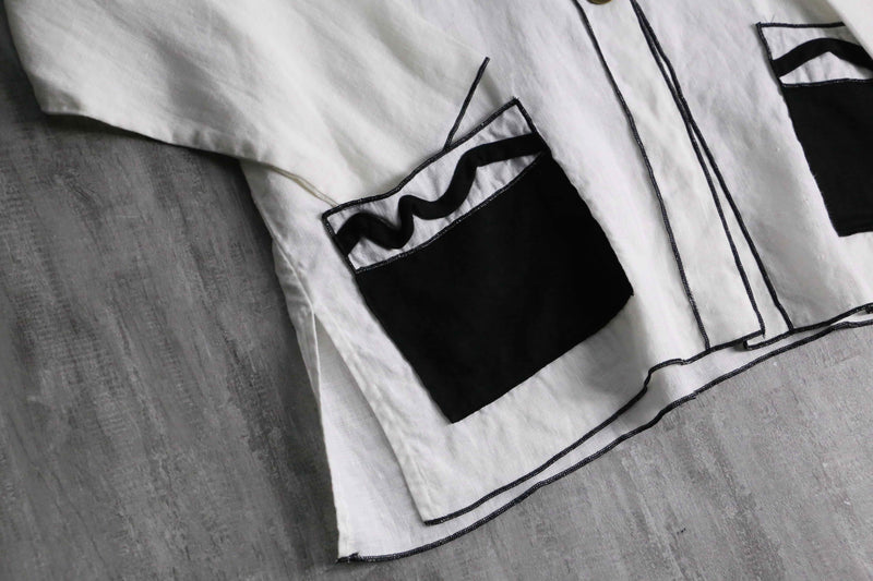 ethnic design monotone linen shirt jacket