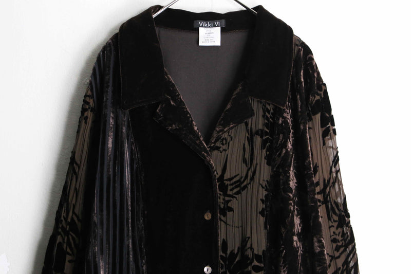 wrinkles design black sheer open collar shirt