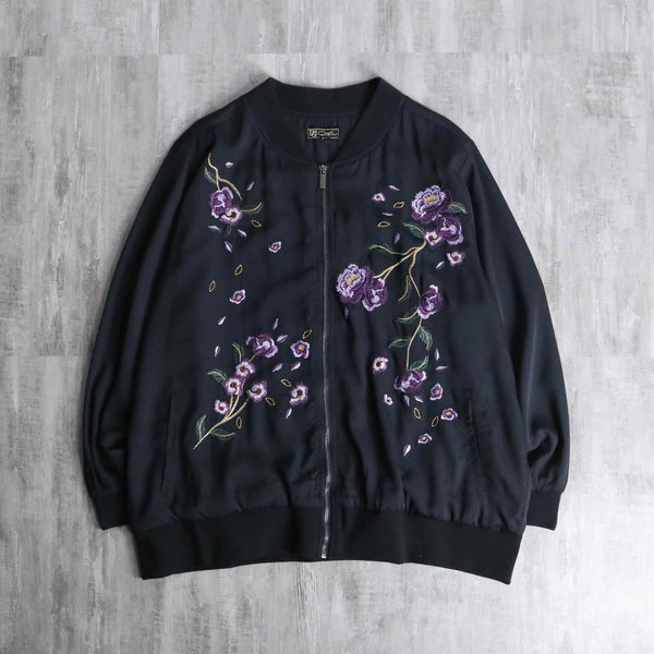 purple flower embroidery poly blouson