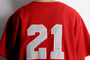 90-00's red oversized baseball shirt with number 21