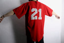 90-00's red oversized baseball shirt with number 21