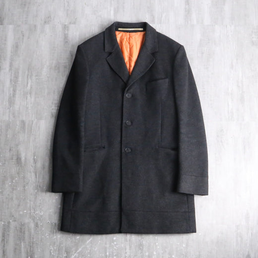 “KENZO”orange quilted lining wool chester coat