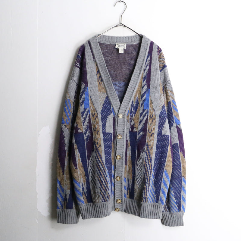 gray × multi color loose knit cardigan