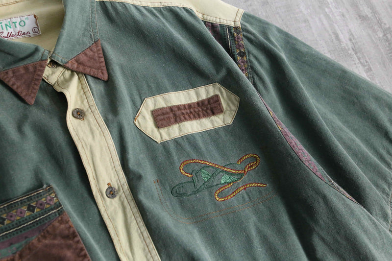 ethnic embroidery earth color s/s shirt