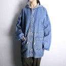 wash denim middle length hoodie