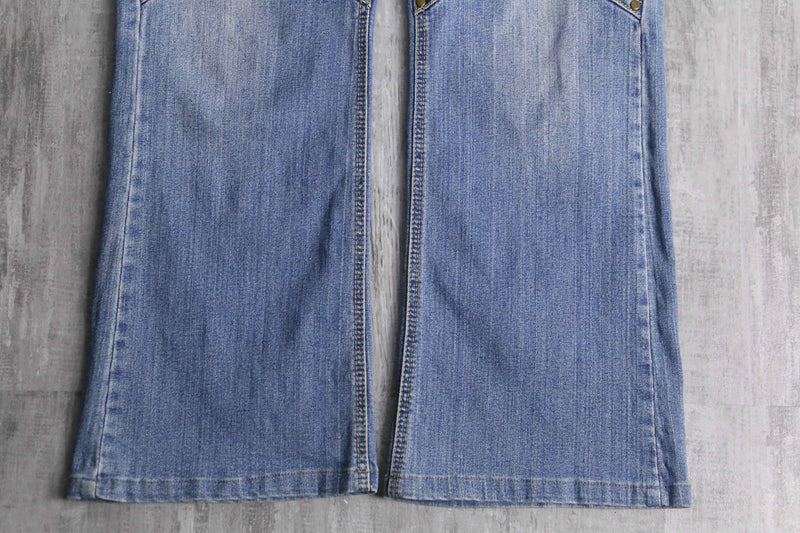flower patchwork design flare denim