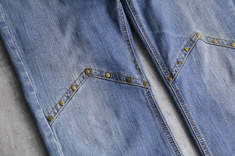 flower patchwork design flare denim