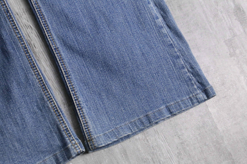 flower patchwork design flare denim