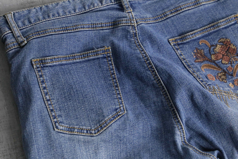 flower patchwork design flare denim
