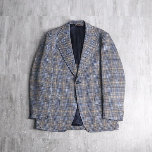 70's over check poly tailored jacket