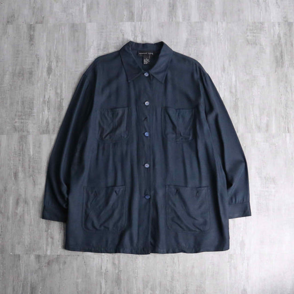 dark blue 4p design silk shirt jacket