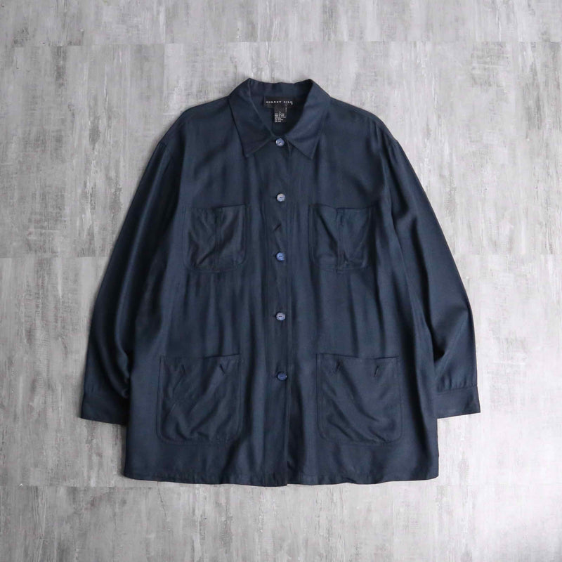 dark blue 4p design silk shirt jacket