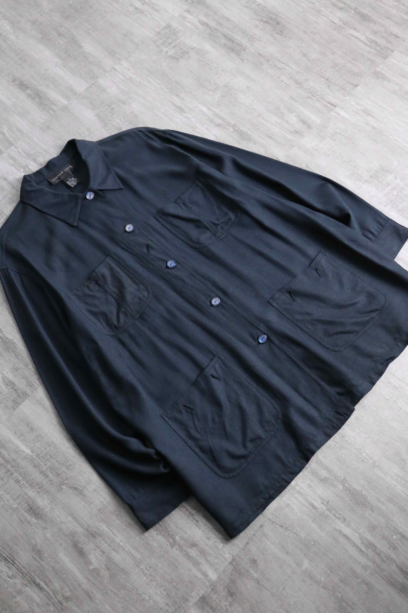 dark blue 4p design silk shirt jacket