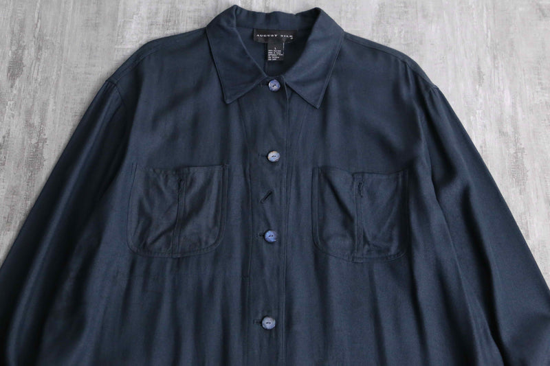 dark blue 4p design silk shirt jacket