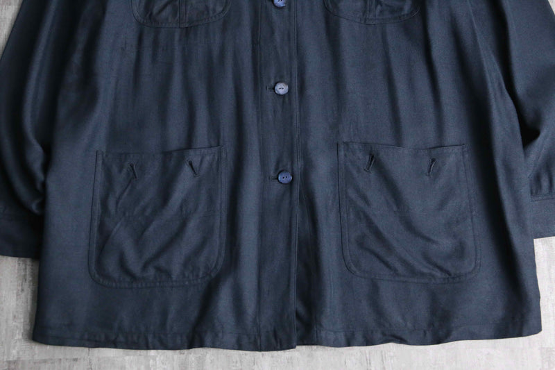 dark blue 4p design silk shirt jacket