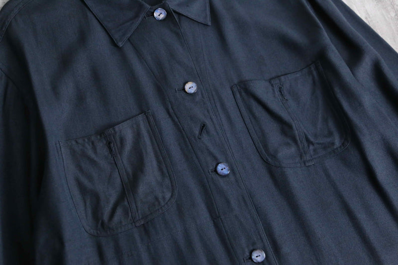 dark blue 4p design silk shirt jacket