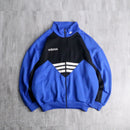 90s "adidas" blue × black geometric panel three stripe track jacket